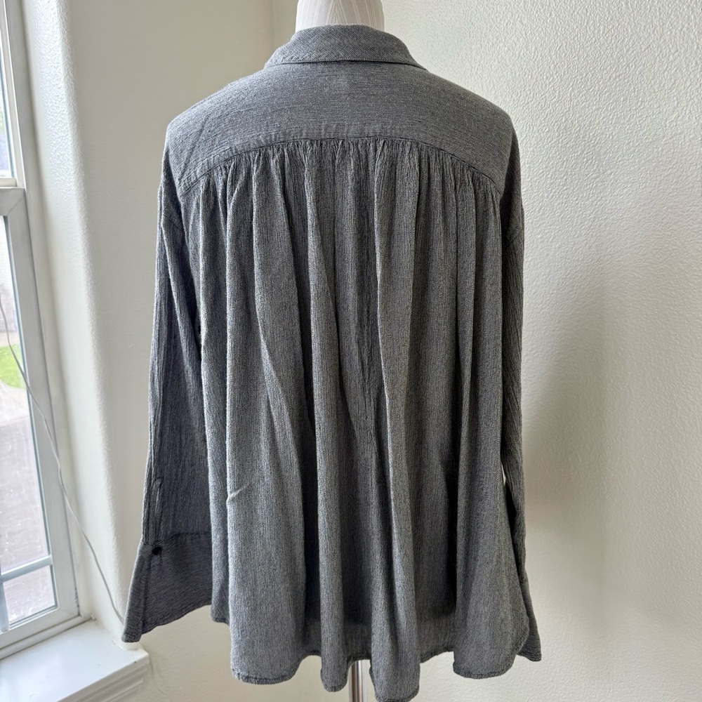 Free People Grey Blue Magic Breeze Button down Blouse Longsleeve Oversized Gauze - Picture 7 of 16